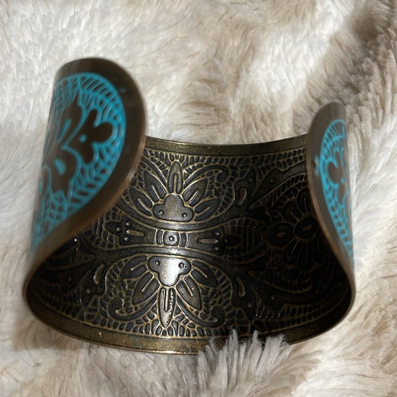 Blue rustic cuff bracelet adjustable - Picture 2 of 5